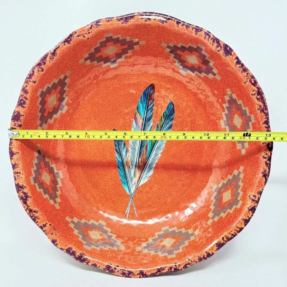 HiEnd Accents Southwest Native Feather Textured Melamine Ex Lg Bowl 14